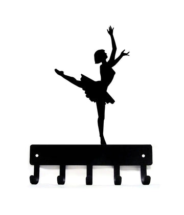 Key rack/ leash holder with 5 hooks and the silhouette of a ballet dancer on top