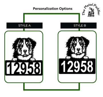 Bernese Mountain Dog Address Sign - Detailed Design with Custom House Numbers The Metal Peddler