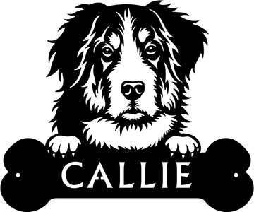 Bernese Mountain Dog Head and Dog Bone Sign with Custom Name or Numbers The Metal Peddler