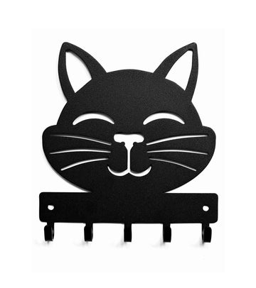 Cheery Smiling Cat Key Rack with 5 Hooks The Metal Peddler