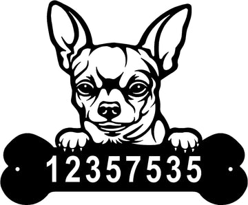 Chihuahua #2 Head and Dog Bone Sign with Custom Name or Numbers The Metal Peddler
