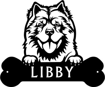 Chow Chow Head and Dog Bone Sign with Custom Name or Numbers The Metal Peddler