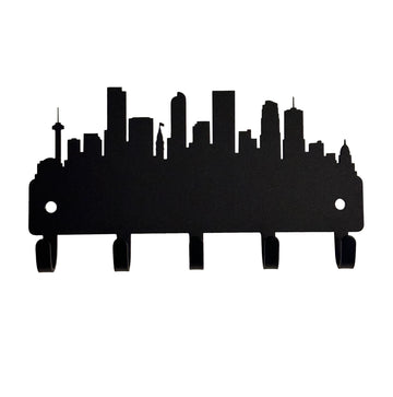 Silhouette of Denver City Skyline, laser cut from metal with 5 hooks for hanging keys
