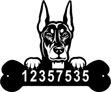 Doberman #2 Head and Dog Bone Sign with Custom Name or Numbers The Metal Peddler