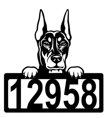 Doberman #2 Address Sign - Detailed Dog Design with Custom House Numbers The Metal Peddler