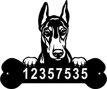 Doberman #1 Head and Dog Bone Sign with Custom Name or Numbers The Metal Peddler