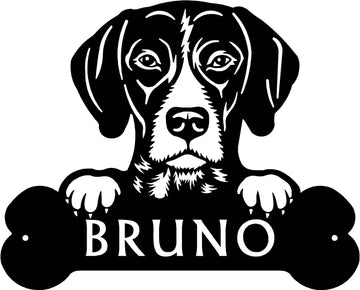 German Shorthair Pointer Head and Dog Bone Sign with Custom Name or Numbers The Metal Peddler