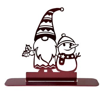 Gnome and snowman red metal holiday decor