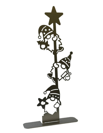 3 silver gnomes climbing a pole with a star