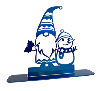 Gnome and snowman blue metal holiday decor