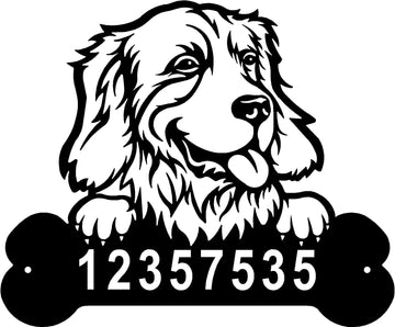 Golden Retriever #1 Head and Dog Bone Sign with Custom Name or Numbers The Metal Peddler