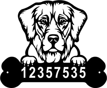 Golden Retriever #1 Head and Dog Bone Sign with Custom Name or Numbers The Metal Peddler