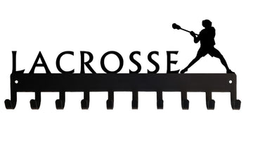 Black lacrosse-themed key holder with 'Lacrosse' text and a player silhouette on a white background