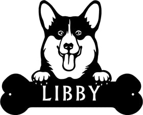 Pembroke Corgi Head and Dog Bone Sign with Custom Name or Numbers The Metal Peddler