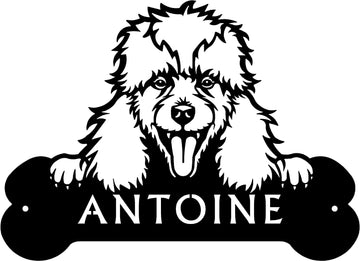 Poodle Head and Dog Bone Sign with Custom Name or Numbers The Metal Peddler
