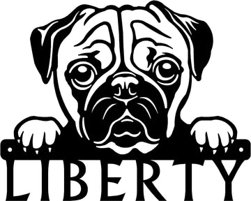 Pug Detailed Dog Face Welcome Sign or Custom Name The Metal Peddler