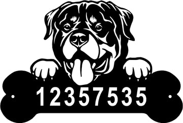 Rottweiler Head and Dog Bone Sign with Custom Name or Numbers - 0