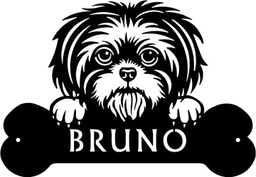 Shih Tzu Head and Dog Bone Sign with Custom Name or Numbers