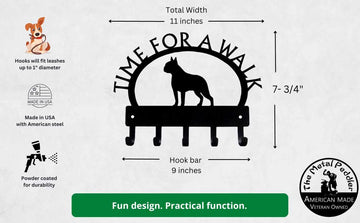 Boston Terrier TIME FOR A WALK Dog Key Rack & Leash Holder - The Metal Peddler Key Rack Boston Terrier, breed, Breed B, Dog, Inv-T, key rack, leash rack