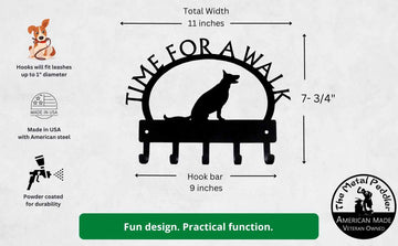 German Shepherd (Sitting) TIME FOR A WALK Dog Key Rack & Leash Holder - The Metal Peddler Key Rack Alsatian, breed, Breed G, Dog, German Shepherd, German Shepherd (Sitting), GSD, Inv-T, key rack, leash rack