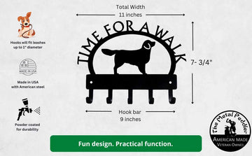 Golden Retriever TIME FOR A WALK Dog Key Rack & Leash Holder - The Metal Peddler Key Rack Breed G, Dog, Golden Retriever, Inv-T, key rack, leash rack