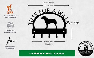 Pit Bull Terrier TIME FOR A WALK Dog Key Rack & Leash Holder - The Metal Peddler Key Rack Breed P, Dog, Inv-T, key rack, leash rack, Pit Bull, Pit Bull Terrier