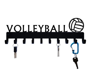 10 hook medal hanger with "Volleyball" cut out next to a ball silhouette on top. Hanger contains 10 hooks