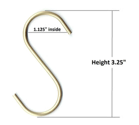 Brass S Hook that is 3.25" height and 1.125" inside the curve