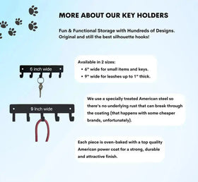 Available in 2 sizes of wall mounted key holders and leash hangers.