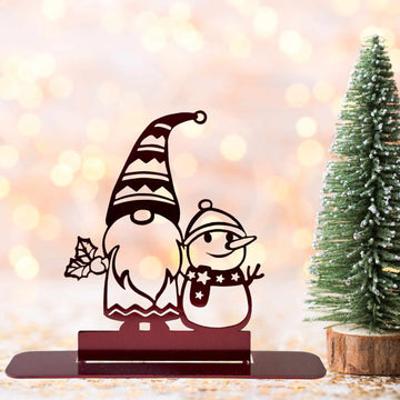 Gnome and snowman red metal holiday decor