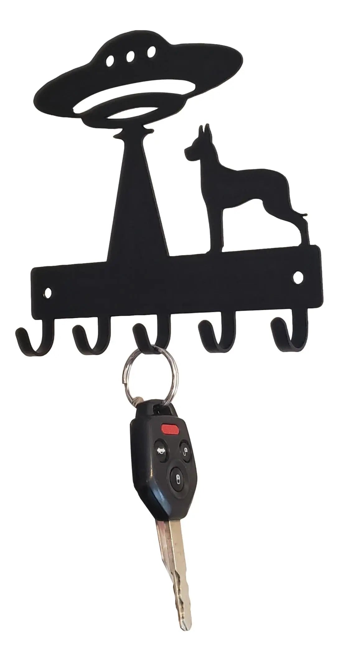The Metal Peddler Cat Key Rack - 6 Inch Wide Wall Organizer With 5 Hooks