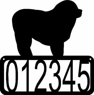 Open Rectangle with customizable numbers inside- Old English Sheepdog Silhouette on top-Old English Sheepdog Address Sign