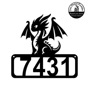 Young Dragon Address Sign –  Framed Number Metal Art The Metal Peddler