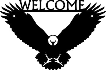 Eagle Landing Face View- "Welcome" between Wings- Welcome Sign - The Metal Peddler Welcome Signs bird, Eagle, porch, Welcome sign