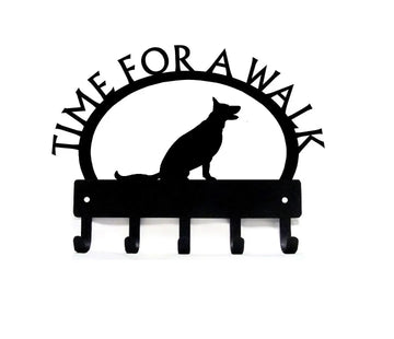 German Shepherd (Sitting) TIME FOR A WALK Dog Key Rack & Leash Holder - The Metal Peddler Key Rack Alsatian, breed, Breed G, Dog, German Shepherd, German Shepherd (Sitting), GSD, key rack, leash rack