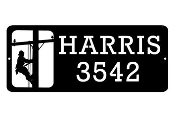 Lineman Plaque Custom Name & Number - The Metal Peddler Wall Art address sign, dad, dad trade, hero, Name plaque, name sign, office, personalized, Personalized Gifts, Personalized Signs, personalizetext, trades, wall art, wall decor