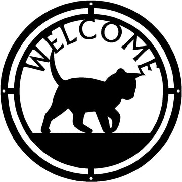 Cat #14 Round Welcome Sign - The Metal Peddler Welcome Signs cat, porch, Welcome Sign