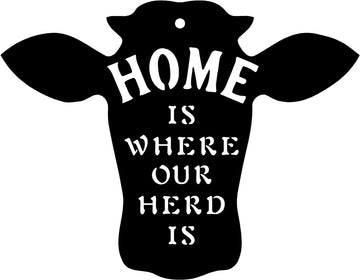 Cow head sign - "Home is where..." - The Metal Peddler  cow, decorative, farm, funny