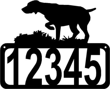 German Shorthaired Pointer Dog on Point Dog House Address Sign - The Metal Peddler Address Signs address sign, breed, Dog, German Shorthaired Pointer, GSP, House sign, Personalized Signs, personalizetext, porch