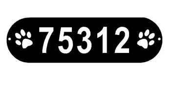 Cylindrical shape with Address numbers and a paw print on each side cut out-PAWS plaque for House Address Numbers or Name Plaque - The Metal Peddler address sign, Any Breed, Dog, Dog Signs, Name plaque, paws, Personalized Signs, personalizetext