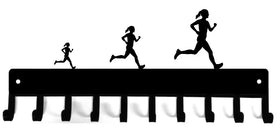 Runner Trio Medal Display shows 3 running women and has 10 hooks for medals.