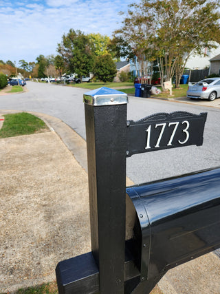 A stainless steel fence cap on a mailbox post 4x4