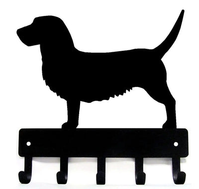 Basset Fauve de Bretagne silhouette with 5 hooks below it for hanging keys.