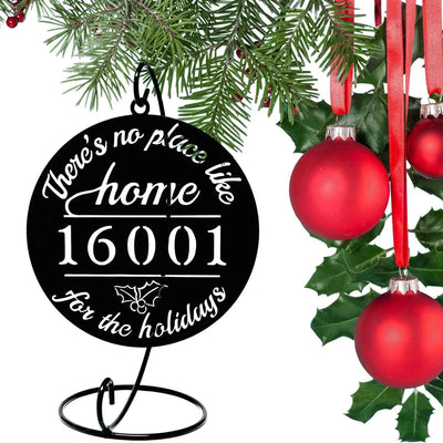 There's No Place Like Home Holiday Ornament with Zip Code - The Metal Peddler Christmas Ornaments 02399-XO-Red, No Stand TheMetalPeddler.com