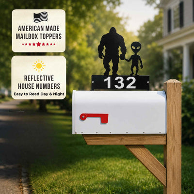 American-made decorative mailbox toppers with optional reflective house numbers for improved curb appeal and visibility.