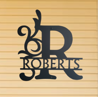 Metal Letter R with the name Roberts cut into it.