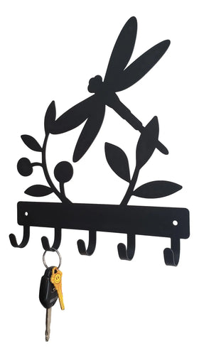 Dragonfly metal silhouette key hanger with 5 hooks
