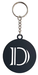 Black metal keychain with the initial D