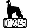 Open Rectangle with numbers inside- Afghan Hound Silhouette on top-
