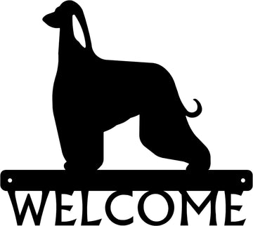 Afghan hound dog breed with ear cutout open welcome wall art